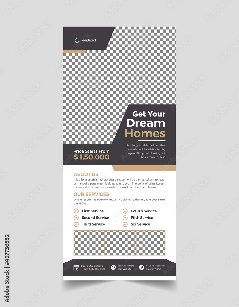 Obraz premium Real estate corporate business construction agent dl flyer design with modern creative Rack card template