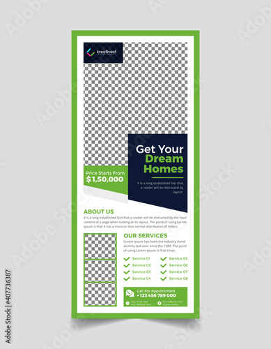 Real estate corporate business construction agent dl flyer design with modern creative Rack card template
