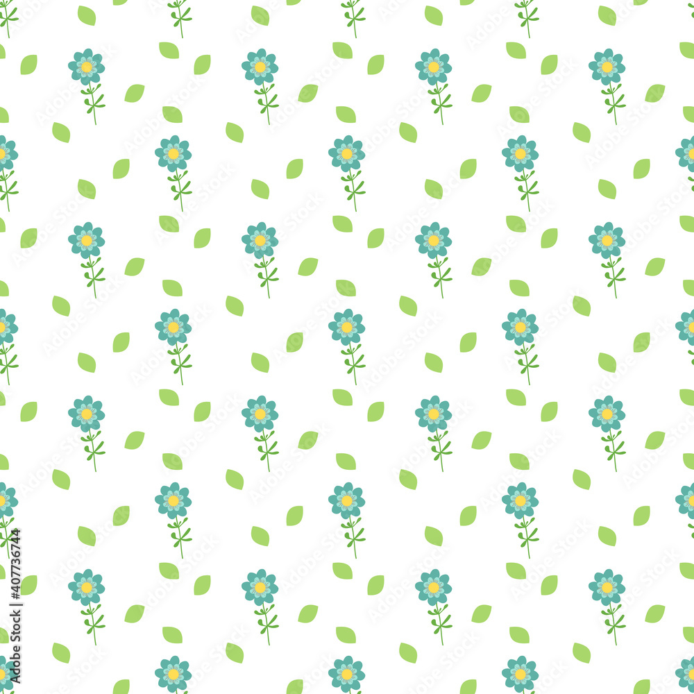 seamless pattern of blue flowers on white background