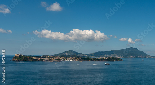 Panoramic view of the islands of Procida and Ischia