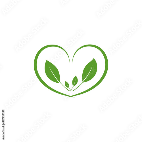 Green heart with leaves eco symbol isolated. Vector illustration