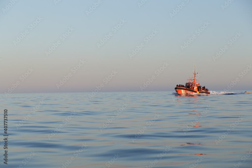 Obraz premium Migration by boat from Africa to Spain