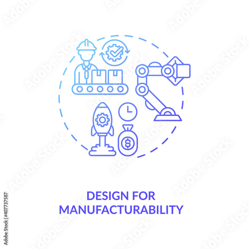 Design for manufacturability concept icon. Cost reduction strategy idea thin line illustration. Business process optimization. Company improvement. Vector isolated outline RGB color drawing © bsd studio