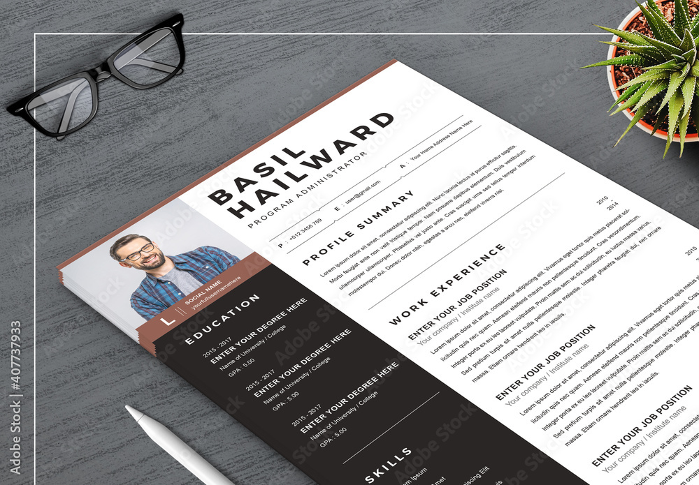 Resume and Cover Letter Layouts with Black Sidebar Stock Template