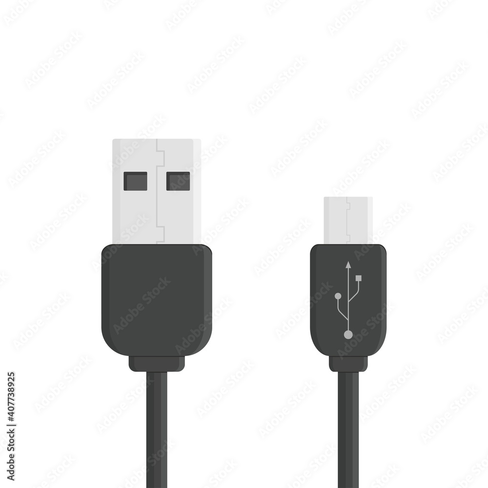 Black micro cables icon. Smart phone recharge supply or PC peripherals connector. Cable mobile devices symbol. Black micro cables icon. Smart phone recharge supply or PC peripherals connector. Cable mobile devices symbol.