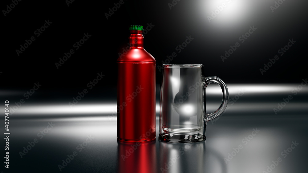 Obraz premium Botella de aluminio con tarro para cerveza