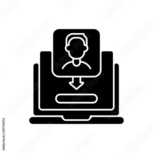 Unique visitor black glyph icon. Number of distinct individuals who request pages from website during specific period. Silhouette symbol on white space. Vector isolated illustration