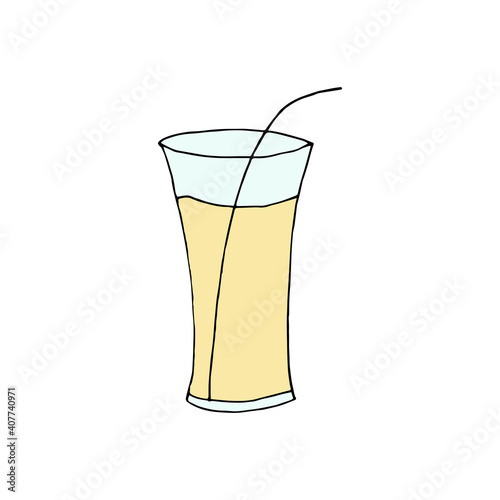 a glass of doodle juice. hand drawn of a glass of doodle juice isolated on a white background. Vector illustration sticker, icon, design element