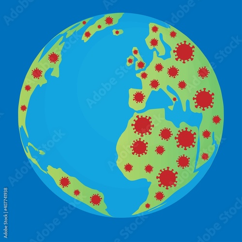 Coronavirus on the earth globe, global pandemic concept