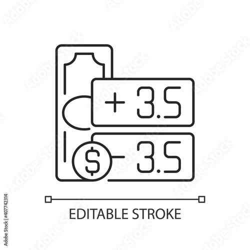 Point spread linear icon. Handicap betting. Winning by specific goals and points number. Thin line customizable illustration. Contour symbol. Vector isolated outline drawing. Editable stroke photo