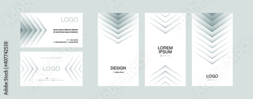 Trend vector set of business cards, flyers, covers, promotional items, discounts, corporate identity. Arrows, gradient, pointer. Harmonious midtones.