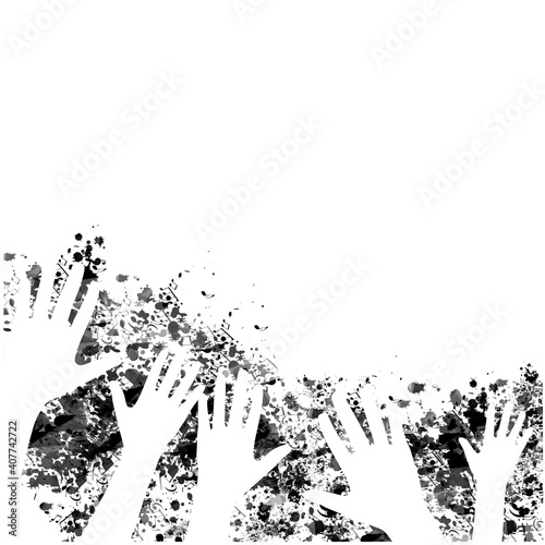 Many human hands raised isolated vector illustration. Charity and help, volunteerism, social care and community support concept