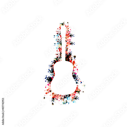 Colorful acoustic guitar isolated poster background. Musical instrument design for live concert events, music shows and festivals, party flyer vector illustration 