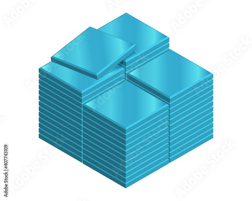 Isometric vector illustration of stack of ceramic tiles isolated on white background. Realistic blue isometric tiles for a floor or wall vector icon in flat cartoon style. Building materials.