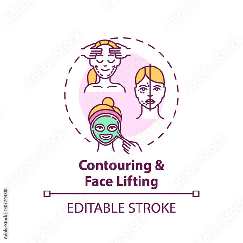 Contouring and face lifting concept icon. Face mask idea thin line illustration. Facial rejuvenation procedure. Elevating sagging tissues. Vector isolated outline RGB color drawing. Editable stroke