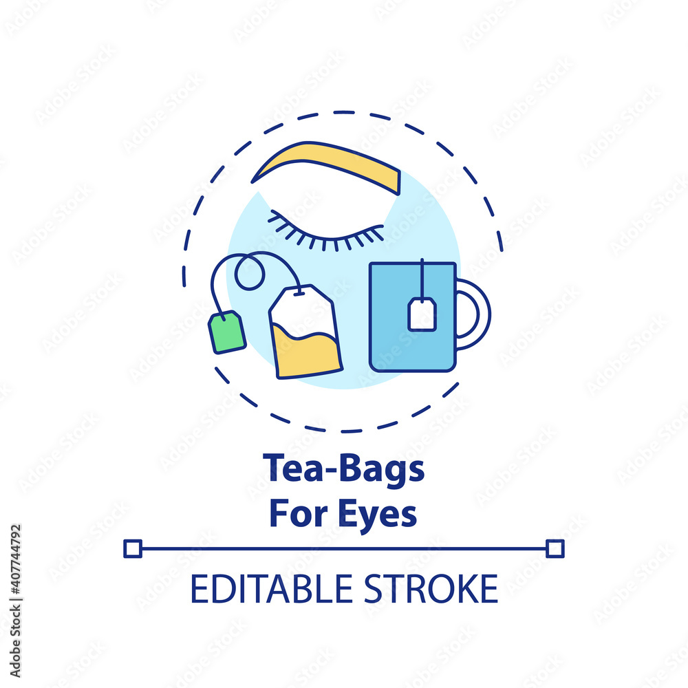 Teabags for eyes concept icon. Athome face care procedure idea thin