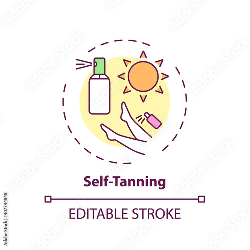 Self-tanning concept icon. Home beauty treatment idea thin line illustration. Suntan effect without sun. Sunless, fake tanning products. Vector isolated outline RGB color drawing. Editable stroke