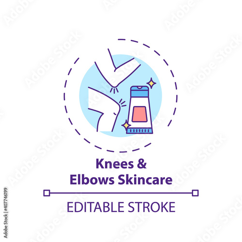 Knees and elbows skincare concept icon. Home spa procedure idea thin line illustration. Soothing dry and inflamed skin. Body scrub. Vector isolated outline RGB color drawing. Editable stroke