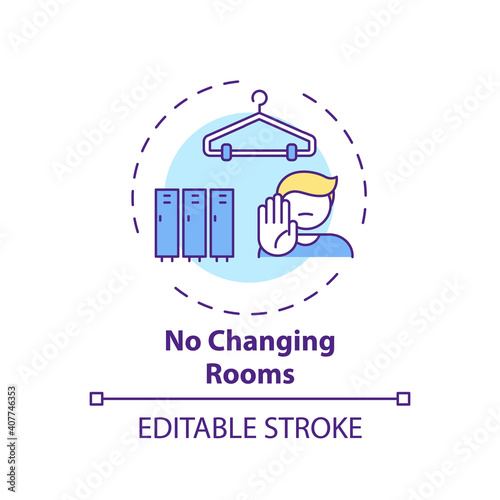 No changing rooms concept icon. Post-covid beauty salon safety rule idea thin line illustration. Dressing rooms risks. Enclosed space. Vector isolated outline RGB color drawing. Editable stroke