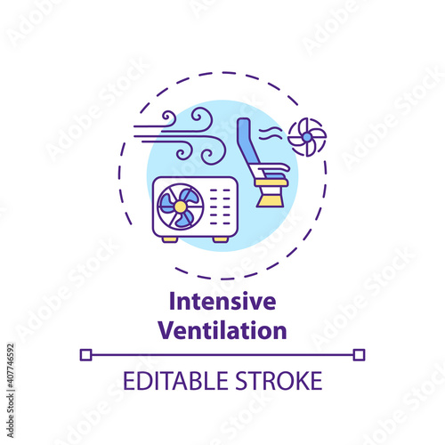 Intensive ventilation concept icon. Air cleaning idea thin line illustration. Post-covid safety. Eliminating virus transmission risk. Vector isolated outline RGB color drawing. Editable stroke