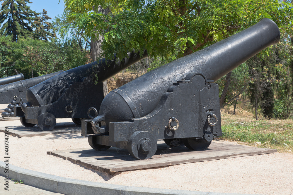 Guns of battery No. 17 Senyavin in the memorial complex Malakhov Kurgan of the Hero City of Sevastopol, Crimea
