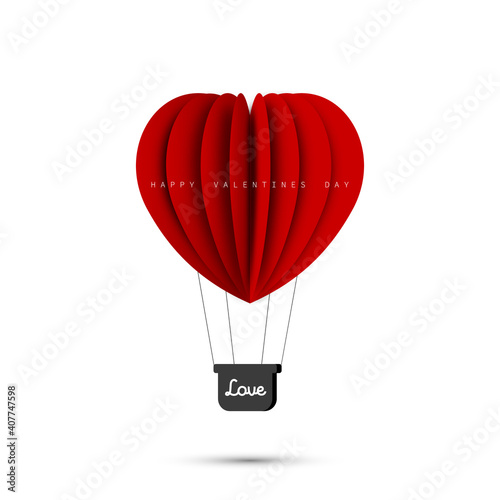 Love concept. Valentines Day. Air balloon in heart shape. Paper art and origami design. Illustration of the Love. Vector illustration