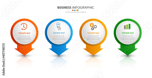 Infographic business design vector  template with 4 options, steps or processes. Can be used for presentations banner, workflow layout, process diagram, flow chart, info graph