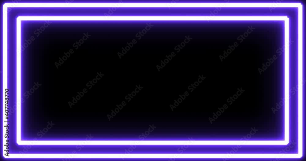Animation of glowing neon purple frame flickering on seamless loop on black background