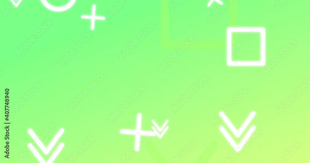 White crosses squares circles and arrows falling downwards on a soft green background White crosses squares circles and arrows falling downwards on a soft green background