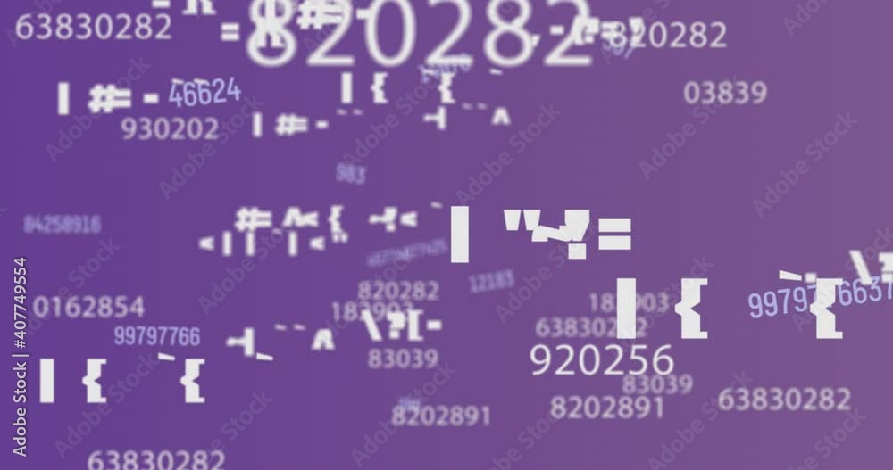 Digital animation of multiple changing numbers and symbols floating ...