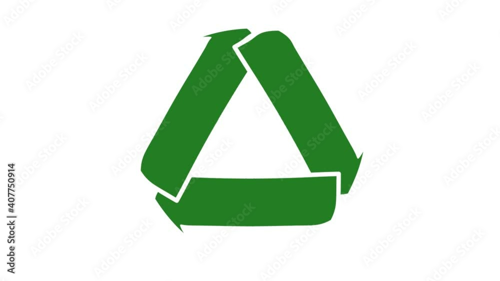 Animated universal green recycling symbol isolated on white background
