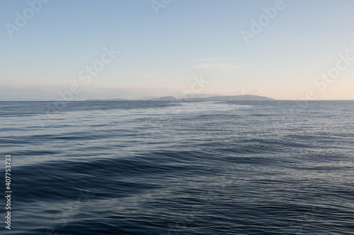 Ionian Sea. Calm and peaceful time at open sea before the sunset.