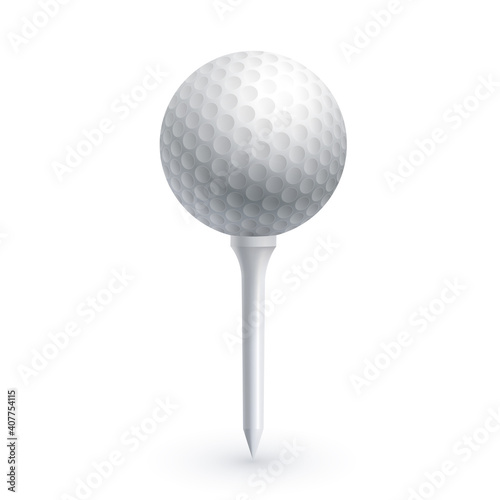 Golf ball on a golf tee. Sports theme. Vector illustration.
