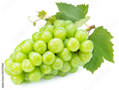 Sweet Green grape isolated on white, Shine Muscat Grape isolated on white background With clipping path,