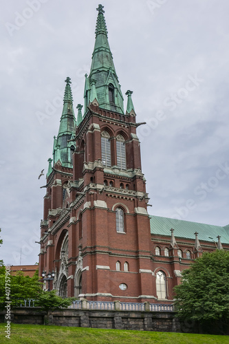 St. John's Church (Johanneksenkirkko, 1891) in Helsinki - a Lutheran church in Gothic Revival style. It is largest stone church in Finland by seating capacity. Helsinki, Finland.