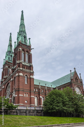 St. John's Church (Johanneksenkirkko, 1891) in Helsinki - a Lutheran church in Gothic Revival style. It is largest stone church in Finland by seating capacity. Helsinki, Finland.