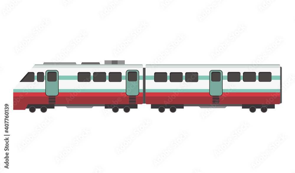 Passenger express train. Railway carriage. Cartoon subway or high speed train. Vector icon for web design or game scene