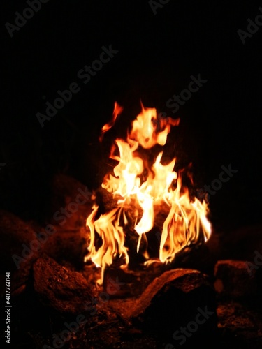 Blurred natural flame, the texture of the campfire at night, strong flames, flame background © Janis Baiks