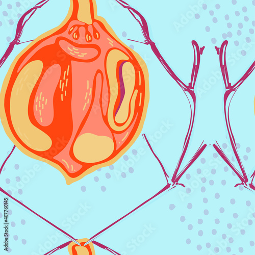 Cerulean Blue and Gold Vector Summer Citrus Print. Simple Marker Lime. Lemon Seamless Pattern. Botanical Illustration. Psychedelic Citron Motif. Modern Hand Drawn Background.