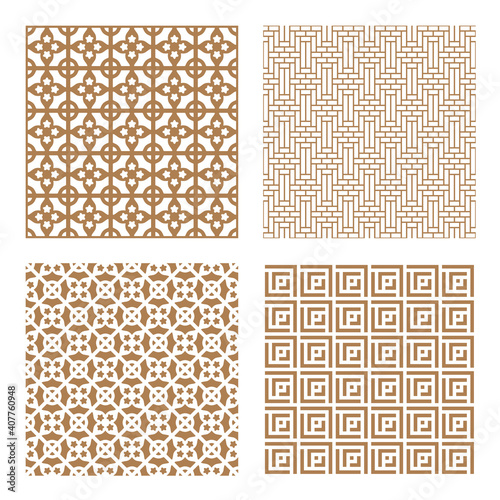 Set geometric asian abstract seamless vector pattern including traditional korean or chinese motive with typical lines and elements