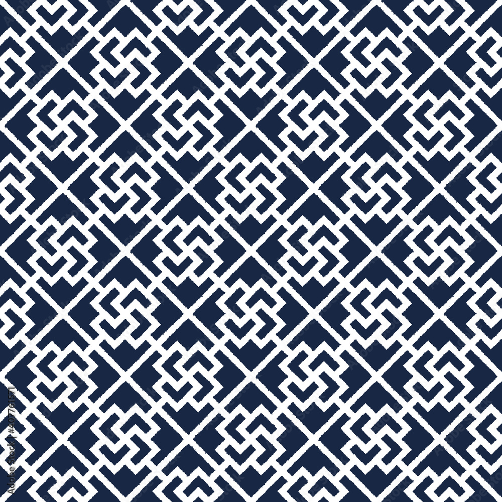 Geometric abstract seamless vector pattern including traditional korean or chinese motive with typical lines and elements