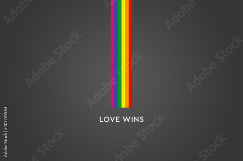 Love Wins. LGBTQI Gay Pride community . Multicolored Rainbow flag in hearth shape. Symbol of gay pride.
