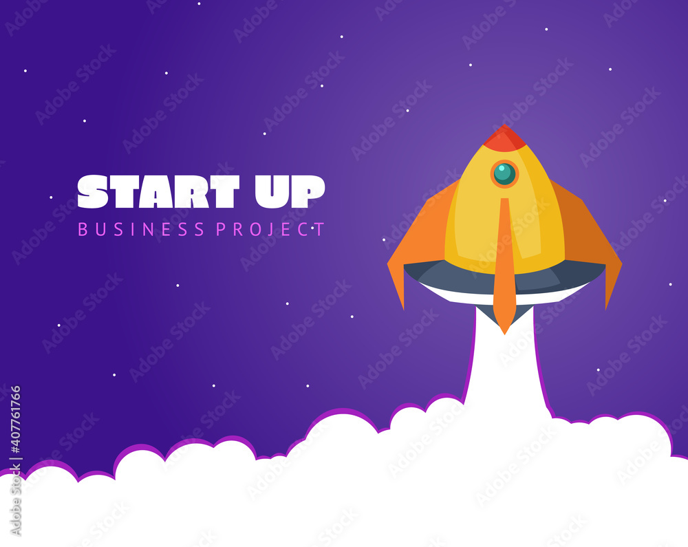 Start up concept space background with rocket and planets. Web design ...