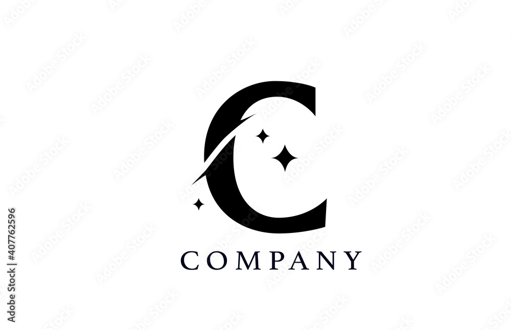 C simple black and white alphabet letter logo for corporate and company. Creative star design with swoosh. Can be used for a luxury brand or icon lettering C simple black and white alphabet letter logo for corporate and company. Creative star design with swoosh. Can be used for a luxury brand or icon lettering