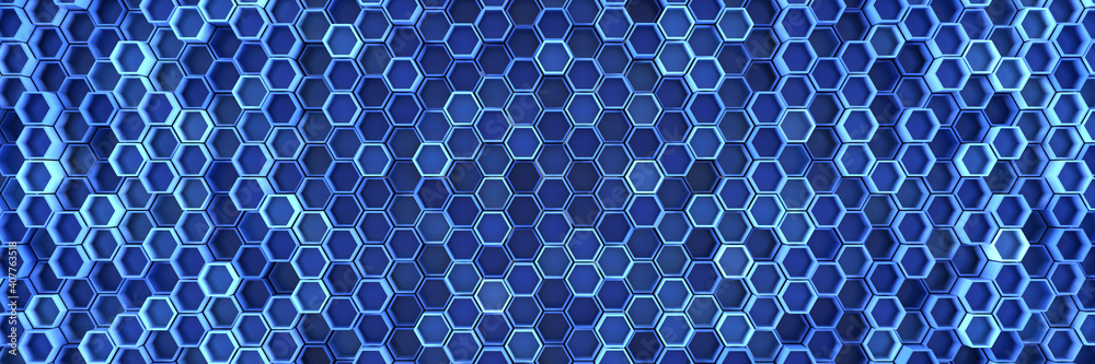 Background of hexagons. Geometric structure of honeycombs. 3D visualization Background of hexagons. Geometric structure of honeycombs. 3D visualization