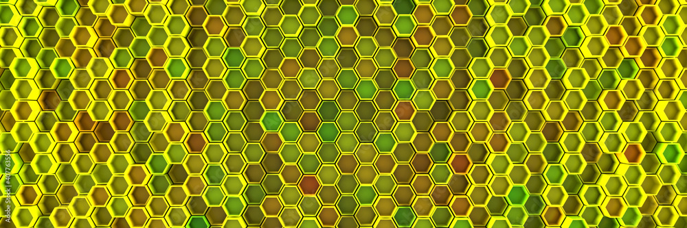 Background of hexagons. Geometric structure of honeycombs. 3D visualization Background of hexagons. Geometric structure of honeycombs. 3D visualization