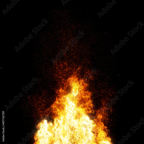 fire in the night. fire pit with large flames and embers. 3D render