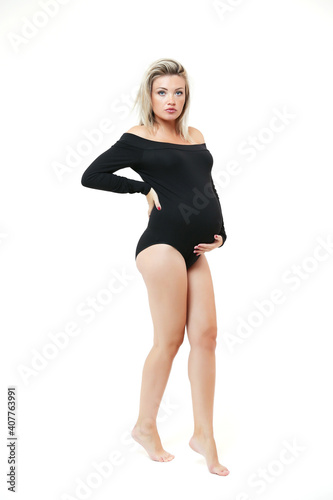 pregnant woman on white background