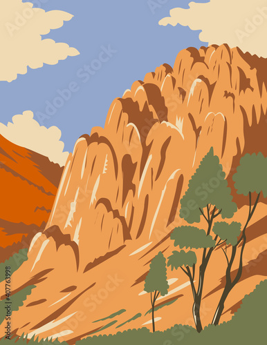 Pinnacles National Park with Rock Formations in Salinas Valley California United States Wpa Poster Art