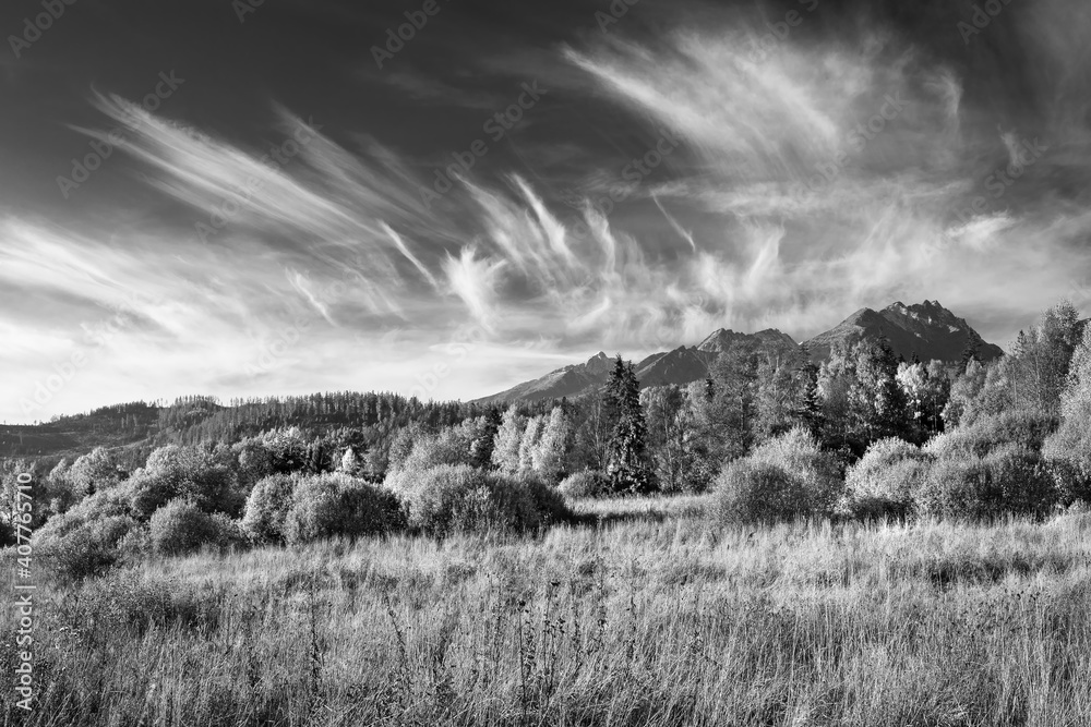 Panorama of High Tatras mountains - National park in Slovakia ,Europe mountains, High Tatra Mountains are a mountain range along the border of northern Slovakia